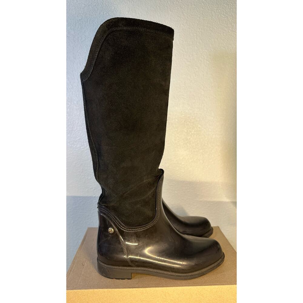 Menghi Italian Suede Leather & Rubber Rain Riding Tall Boots - Black, Size 35 - Picture 2 of 8